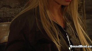 tied up blonde big tits lesbian slave gets groped hard by femdom madame