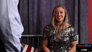 Lusty british blonde strips stockings and heels for voyeur jerk off domination tease