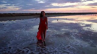 strolling elton salt lake at red sunset outdoors