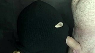 Balaclava hides face as step sis deepthroats and swallows monster cock in rough taboo blowjob