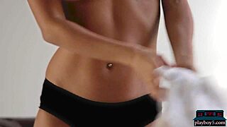 russian beauty nicole winter strips natural tits solo for playboy