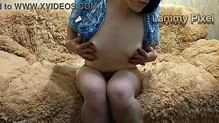 Lammy Pixel Gives Footjob Then Fingers Tight Pussy To Dripping Orgasm