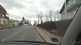 freezing blonde secretary's tight tits and body convinced for outdoor taxi deepthroat doggystyle fuck 😱🚖💋