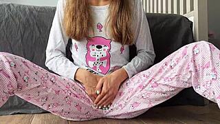 Stepsis, why finger your small tits in pajamas till pussy squirts cum close-up?