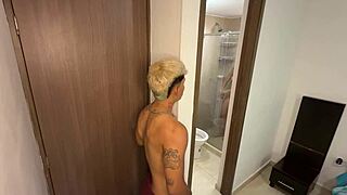 stepsister catches stepbro jerking off, joins shower for big cock pussy ride creampie