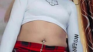 white trans rica strokes her hard cock casually