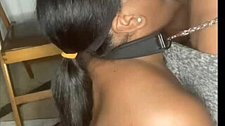 thick ebony slave collared leashed deepthroats bbc in fishnets garage