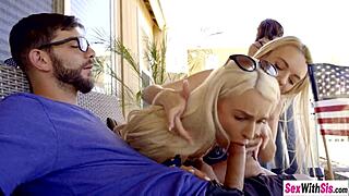 My stepsis and friend deliver sloppy double blowjob