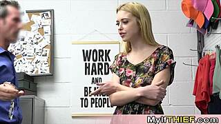 stepmom helps cute shoplifter milf with ffm threesome blowjob and pussy play