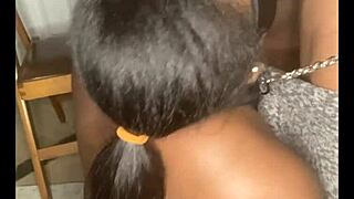 thick ebony slave collared leashed deepthroats bbc in fishnets garage