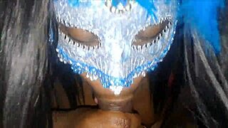 masked ebony deepthroats monster cock till facial cumshot swallow