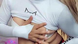 white trans rica strokes her hard cock casually