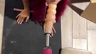 Sex Machine Rams Huge Dildo Down Teen Cat Girl's Throat