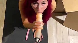 Sex Machine Rams Huge Dildo Down Teen Cat Girl's Throat
