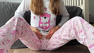 Stepsis, why finger your small tits in pajamas till pussy squirts cum close-up?