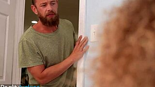 petite blondie spies mom's huge cocked boyfriend, gasps then slurps it sloppy before riding doggystyle on bed