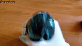 Jerking Monster Black Dildo with Gloves in Close-Up Pov