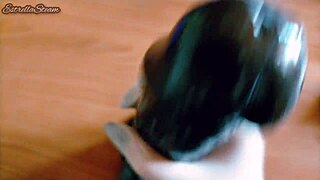 Jerking Monster Black Dildo with Gloves in Close-Up Pov