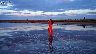 strolling elton salt lake at red sunset outdoors