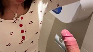 18yo asian teen sucked my huge cock public restroom massive facial cumshot!!