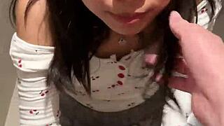 18yo asian teen sucked my huge cock public restroom massive facial cumshot!!