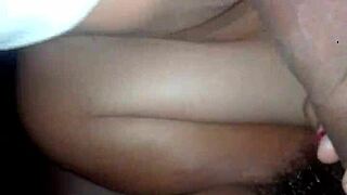 Wife blindfolded and moaning while sucking cock during erotic massage?