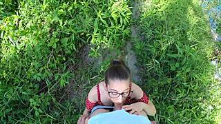 Lost petite girl screams help in forest nature rewards rescuer sloppy deepthroat big cock blowjob