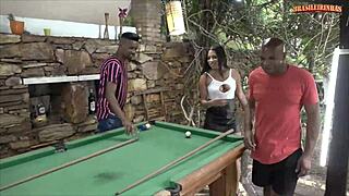 naughty brazilian brunette sneaks out for interracial threesome with neighbors