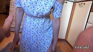 Skinny Brunette's Kitchen Rimjob Titty Fuck Deepthroat Cum on Tits