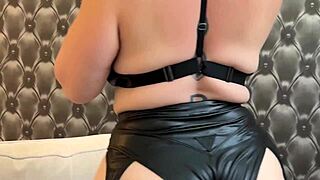 Sara Jay fingers her huge mature pussy in see-through leather lingerie damn!