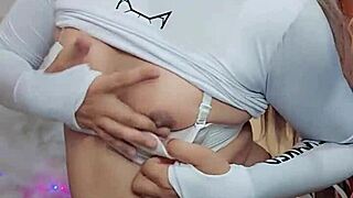 white trans rica strokes her hard cock casually