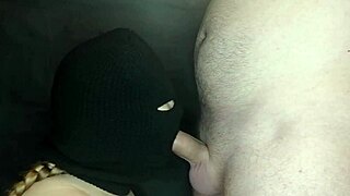Balaclava hides face as step sis deepthroats and swallows monster cock in rough taboo blowjob