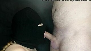 Balaclava hides face as step sis deepthroats and swallows monster cock in rough taboo blowjob