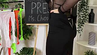 Curvy mature teacher in fishnets and glasses teases her big ass and tits through sexy dresses