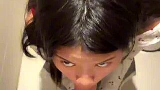 18yo asian teen sucked my huge cock public restroom massive facial cumshot!!