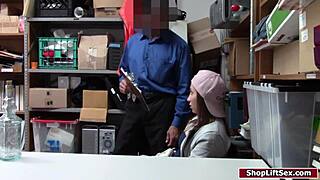 that teen shoplifter's deepthroating my cock hard right on the officer's desk after getting caught