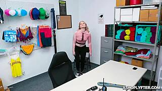 The horny officer spreads Dresden's small tits office cunt then slams her bent over doggystyle