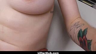 Guard drags sneaky teen lifter to office, rips clothes for rough punishment fuck