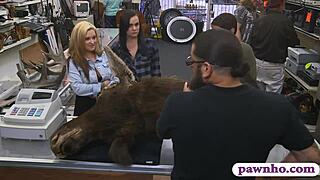 lesbian couple pounded hard by pawn keeper in storage