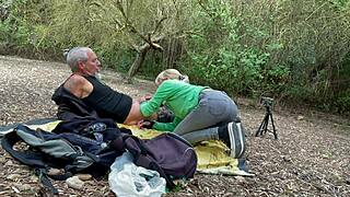 stepbrother excursion turns into outdoor deepthroat blowjob on mountain with cum in mouth finish