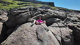 Curvy MILF Explodes from Exotic Dildo on Beach