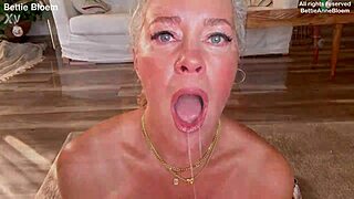 your fat old curly blonde milf whore with big ass natural tits takes double anal dildo penetration barefoot in bedroom