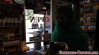 muslim slut slurps that big interracial arab gloryhole cock until facial cumshot