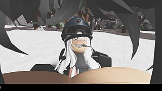 Blonde gives blowjob in snowy forest nature