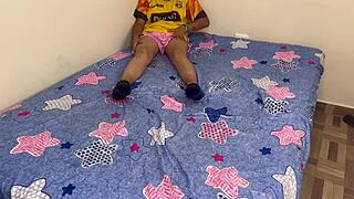 Stepdad catches stepdaughter masturbating helps her cum with tight pussy creampie