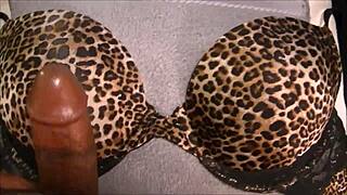 guy jerks huge load all over 36d bra print in hot cumshot session