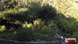 Sunbathing outdoors turns steamy as redhead penny pax spreads for sensual licks