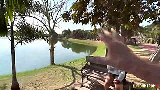 Johntronx picks up innocent petite hairy Asian teen for room creampie doggystyle interracial pounding