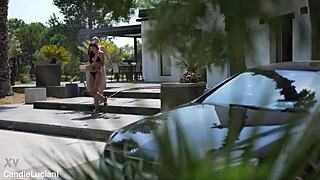 two sexy brunettes wash mercedes car licking wet pussies outdoors