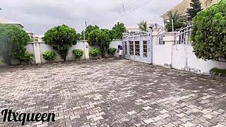 submissive black babe moans as giant african cock stretches her big pussy lips garden doggystyle